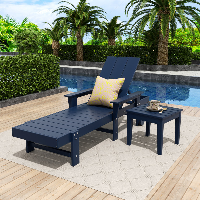 Ensemble de chaises longues inclinables 75,5 "avec table Joubert, Bleu marine