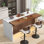 Grande table de bar imitation, table d'îlot avec lumières à DEL, mini bar autoportant à rayures en marbre mordern de 63 po avec grille, unité de bar pour la maison