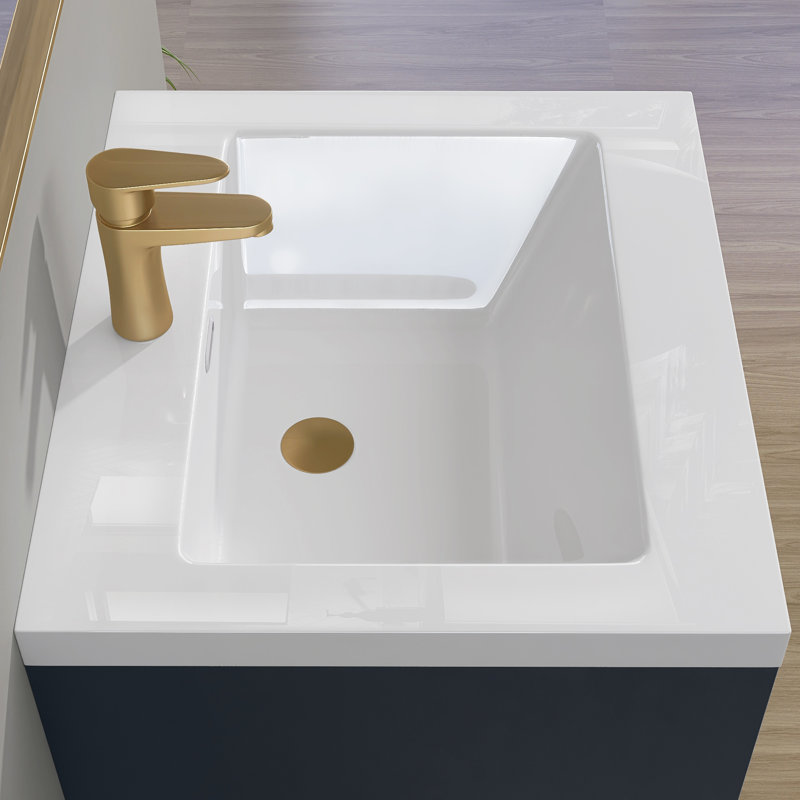  Dessus de meuble-lavabo à surface solide de 24 pouces avec lavabo intégré, comptoir sans soudure blanc brillant, imperméable et facile à installer