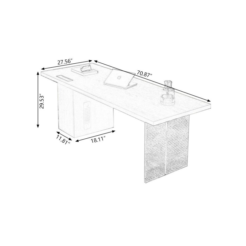Bureau et bibliothèque intégrés modernes et simples, H 29,53 po x l 70,87 po x P 27,56 po, Noir
