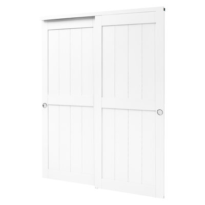 Sliding Closet Doors 2-Panel, 48" (Double 25") x 80", Wooden Bypass Door with Hardware Track Kit & Floor Guide, Contemporary Design for Closets, Bedrooms, and Wardrobes