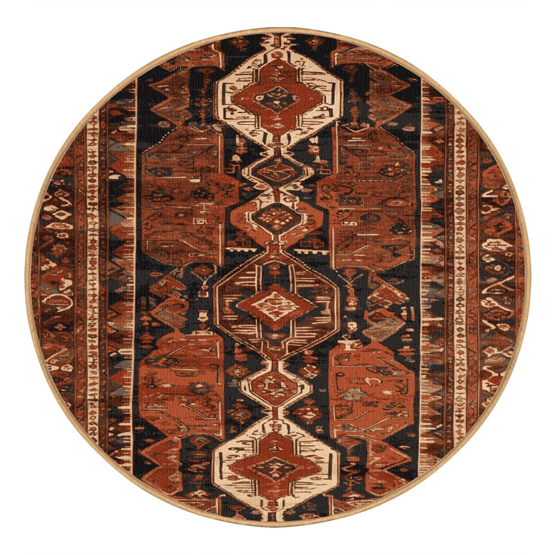 Tapis brun lavable à la machine, Rond 8 pi