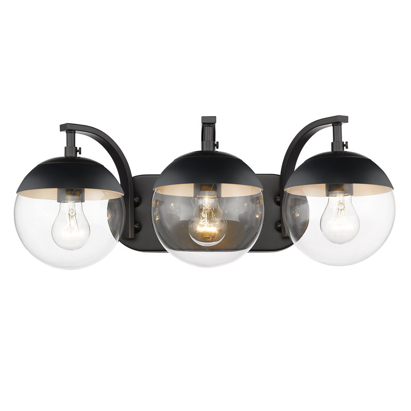 Éclairage pour salle de bain à intensité variable 3 lumières Martina, Noir mat, Verre transparent