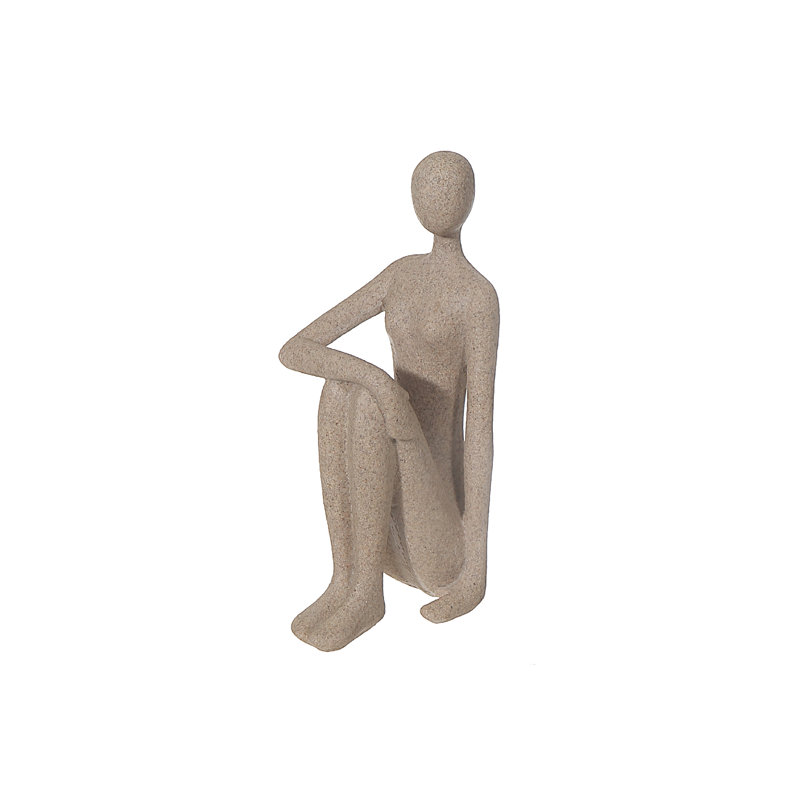 Figurine décorative femme agenouillée assise sable, H 5 po x l 5 po x P 2 po, Gris