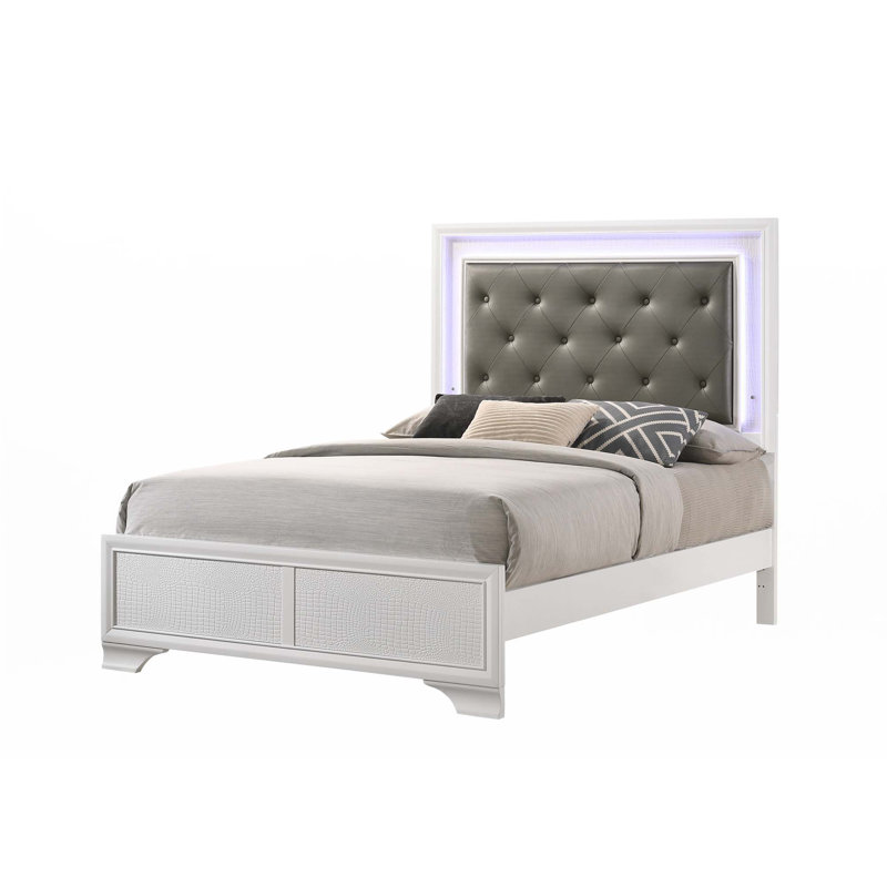 Lit à panneau tapissier 1pc (seulement lit), Blanc, Double