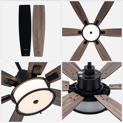 60" Matte Black 6-Blade Boho Ceiling Fan with Light and Remote/APP Control, 6 Speed Reversible Farmhouse Ceiling Fan with Fabric Shade for Living Room