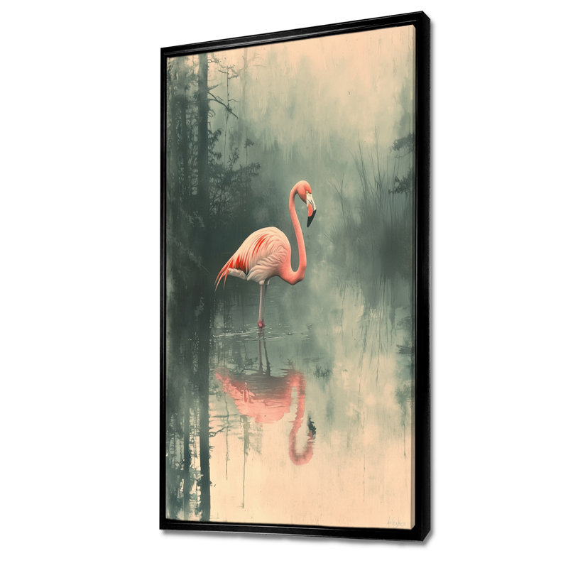 Codan Flamingo In The Marsh II - Flamingo, reproduction sur toile, H 60 po x l 28 po, Noir, Impression encadrée flottante