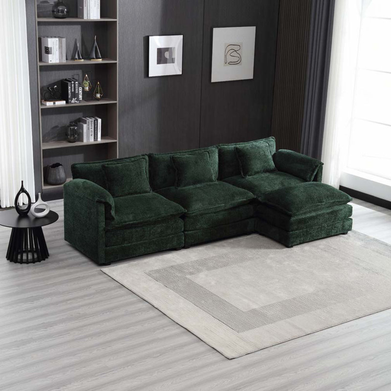 Canapé modulaire surdimensionné en chenille de 112 po avec repose-pieds mobile Chenille, Émeraude