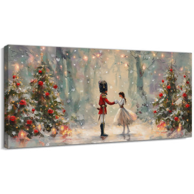 Grande toile d'hiver classique - art mural de photos de Noël rétro, scène de vacances et arbre de Noël pour décoration, cadre en pin sur toile tendue, 30 po x 60 po