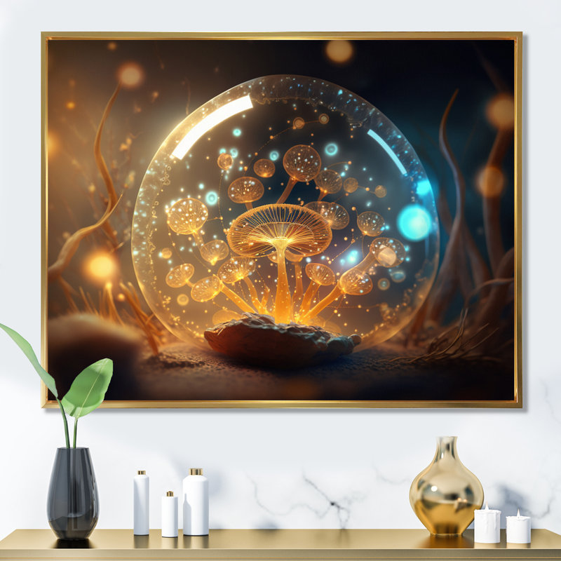 Ancienne alchimie - Champignons magiques - impression, Cadre flottant doré, H 16 po x l 32 po x P 1 po
