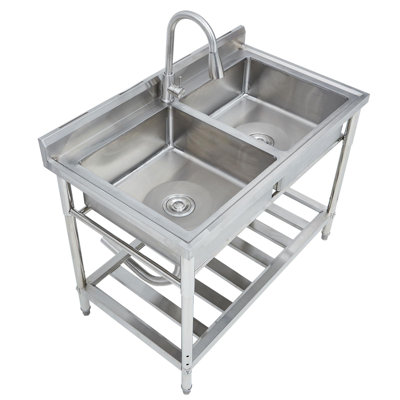 NSF Certified Stainless Steel Double Bowl Utility basin – Commercial-Grade Freestanding Laundry Room, Kitchen, Garage