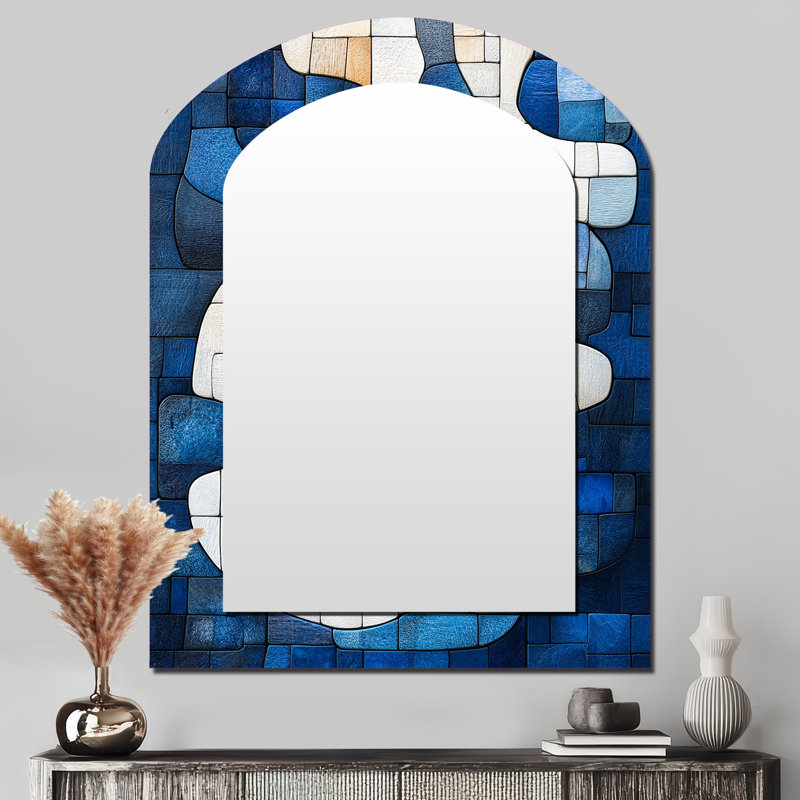 Art inuit canadien dans des tons bleus et blancs - miroir unique asymétrique d'art inuit canadien, 43 po x 33 po