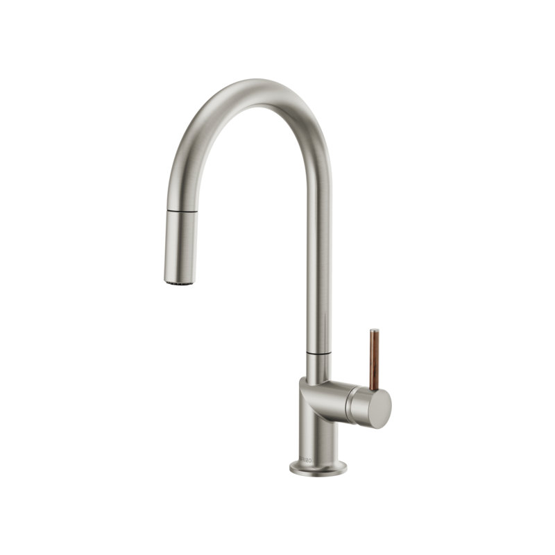 Odin® Pull-Down Faucet with Arc Spout, Stainless, Wood Lever