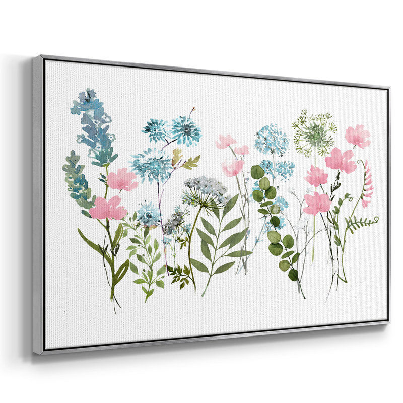 Prairie de printemps, H 17 po x l 25 po x P 2 po, Toile argentée avec cadre flottant