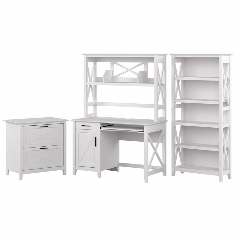 Huckins 3 Piece Writing Desk Office Set, Pure White Oak