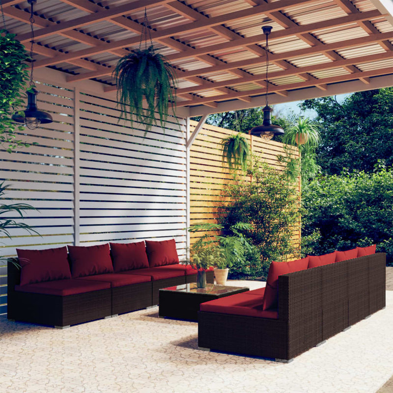 9 Piece Sofa Seating Group, Brown and Red, 8x middle + table