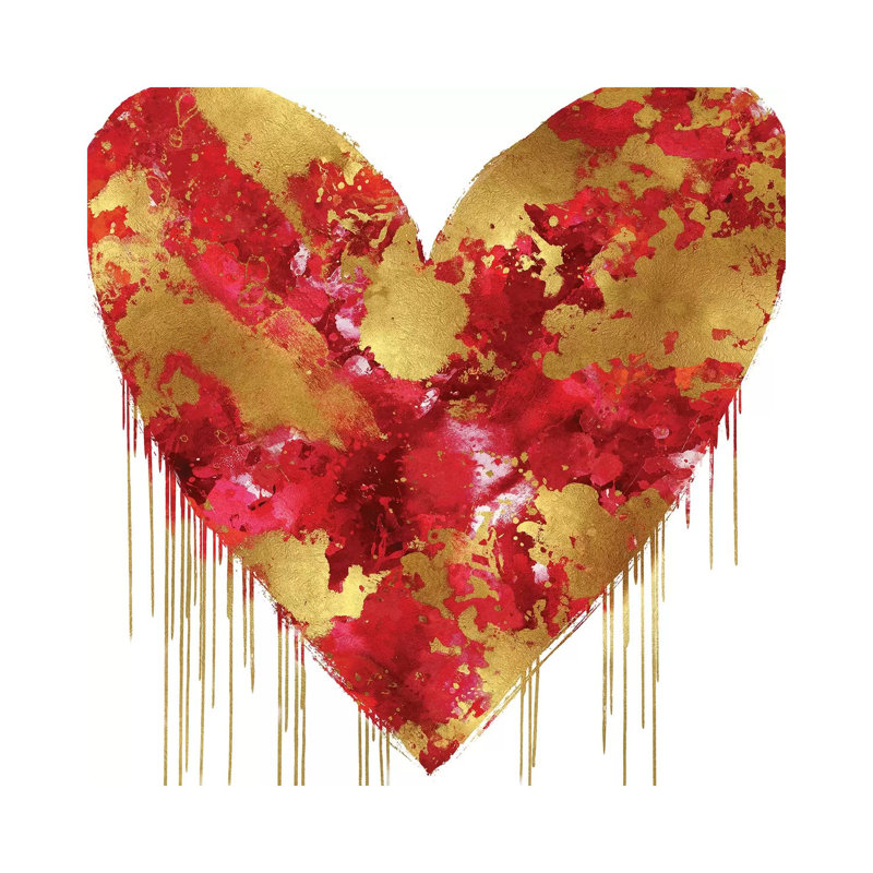 Big Hearted Red And Gold by Lindsay Rodgers - Wrapped Canvas Print, 30.48 cm H x 30.48 cm W