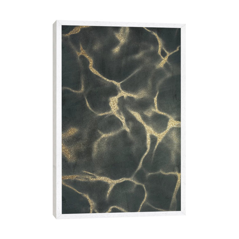 Golden Fluidity I by Marcus Prime - Painting on Canvas, 101.6cm H x 66.04cm W x 3.81cm D, White Framed