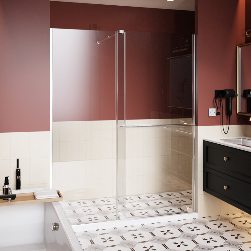 30 - 60 In.W X 72 In.H Glass Shower Door With Supporting Bar, 1/4 Inch Thick Shatter Glass, Dual Purpose Utility Screen That Turns Into Sliding Door, Colored Tempered Reversible Installation