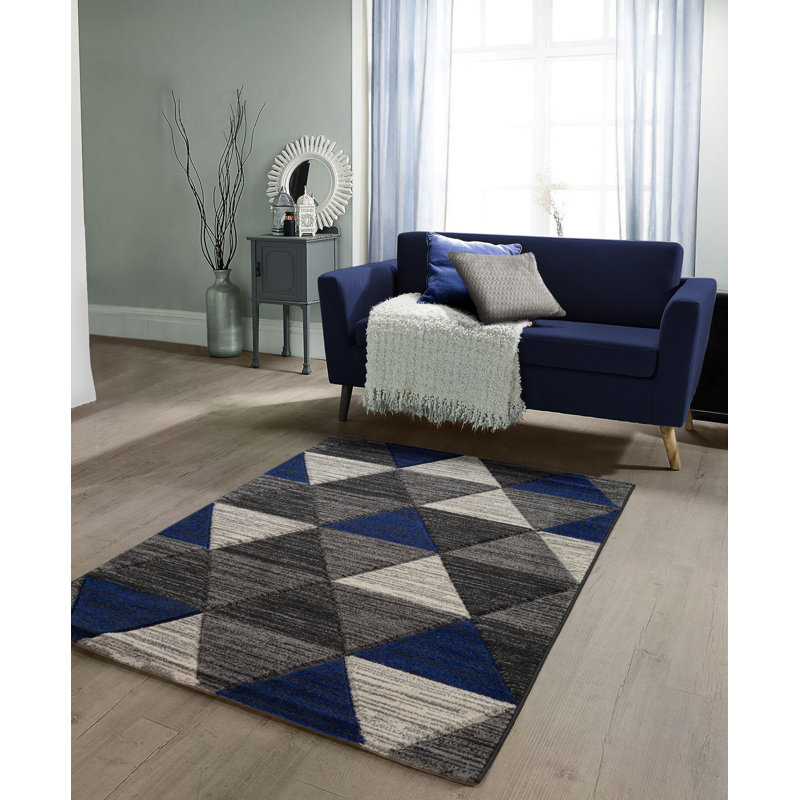 Eliya Vision Navy Rug, Rectangle 60 x 110cm