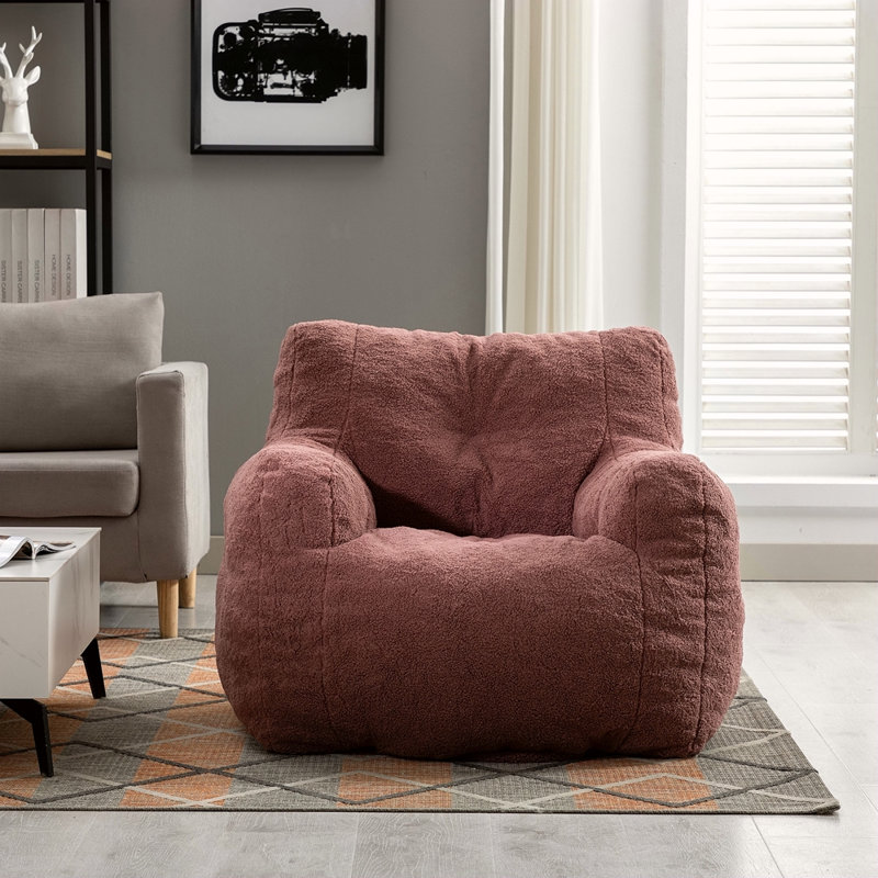 Fauteuil à billes en peluche de taille moyenne pour adulte avec rembourrage en mousse, Peluche rouge
