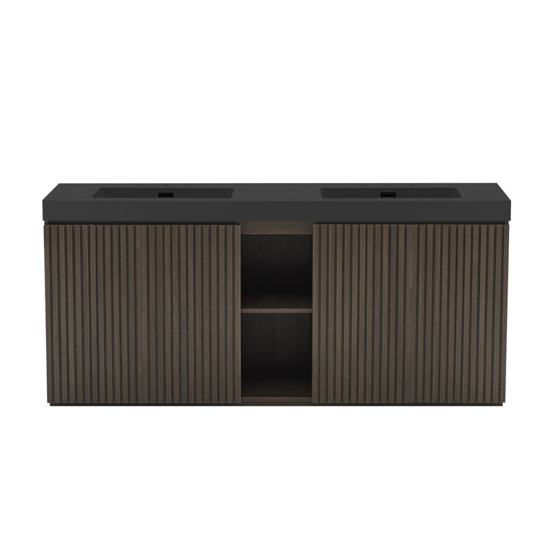 Meuble-lavabo 72 po avec lavabo, Black, Chêne; fumée, 72