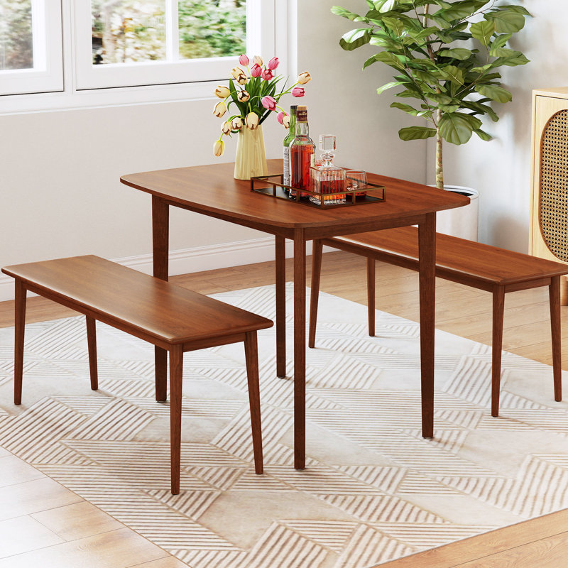 43'' Rectangular Wooden Dining Table for 2-4 People w/Rubber Wood Legs