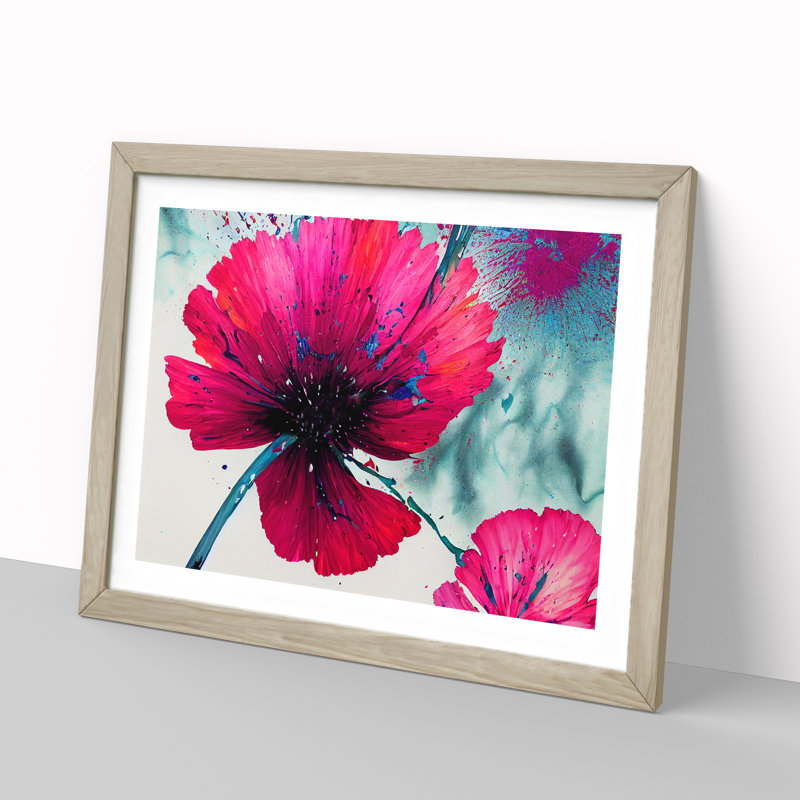Carnation Flower Abstract - Single Picture Frame Painting, 25cm H x 34cm W x 2cm D, Oak Framed