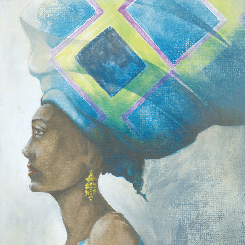 African Woman Head Dress - Wrapped Canvas Painting, 30cm H x 30cm W x 3.8cm D