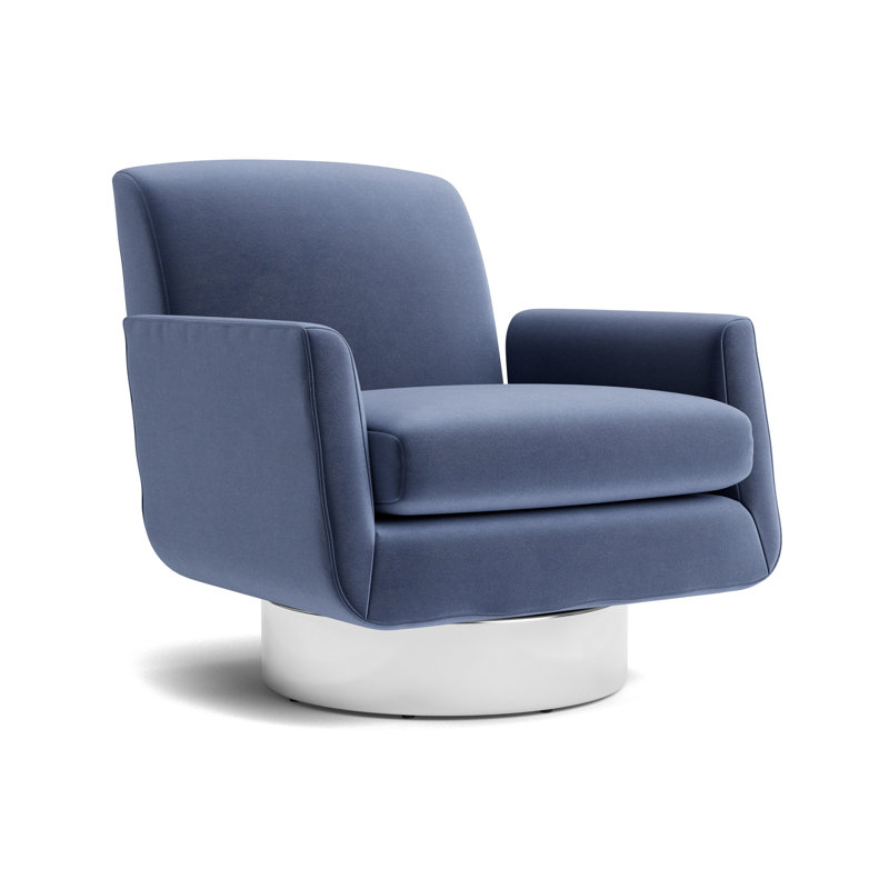 Supernova Full Swivel Chair, Performance Velvet - Indigo, Polished Stainless Steel