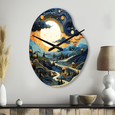Surréalisme Dreamscapes River II - horloge murale asymétrique en métal, reproduction d'horloge murale jaune