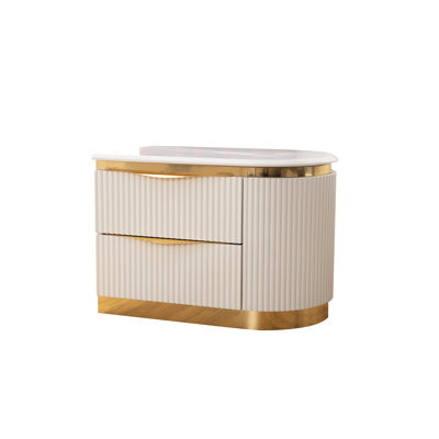 Élégante table de chevet 2 en blanc et or pour une atmosphère de chambre à coucher gracieuse de style contemporain