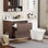 24" Bathroom Vanity with Sink, Wall-mounted Bathroom Vanities with Two Slide Drawers,Floating Vanity Cabinet with Ceramic Sink for Bathroom, Brown