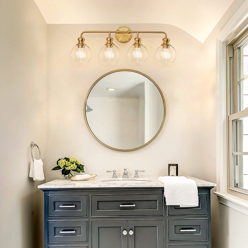 Anno Bathroom Vanity Light Dimmable Clear Round Glass Shade, 4, Gold