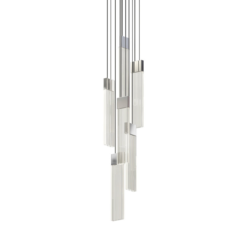 V Panels 6 - Light LED Pendant, Polished Chrome
