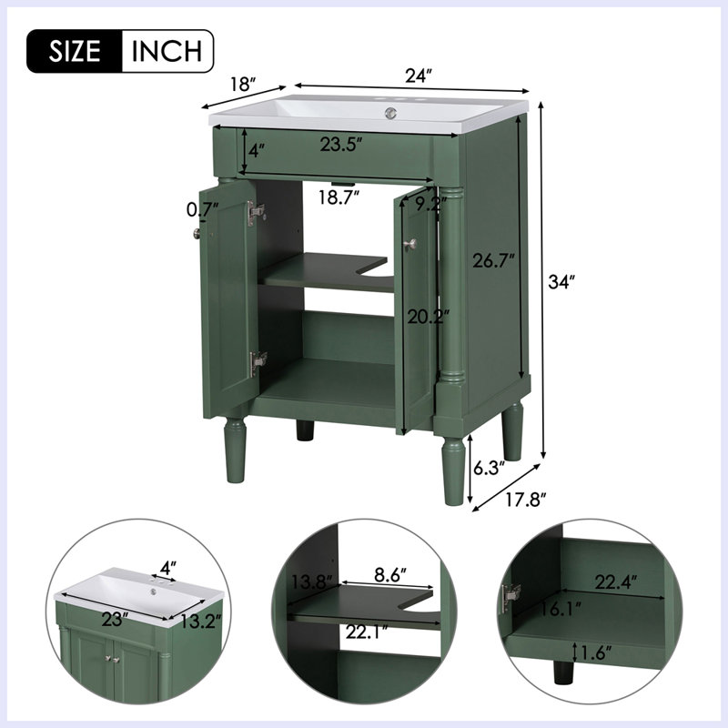 Meuble-lavabo moderne avec lavabo supérieur, Vert