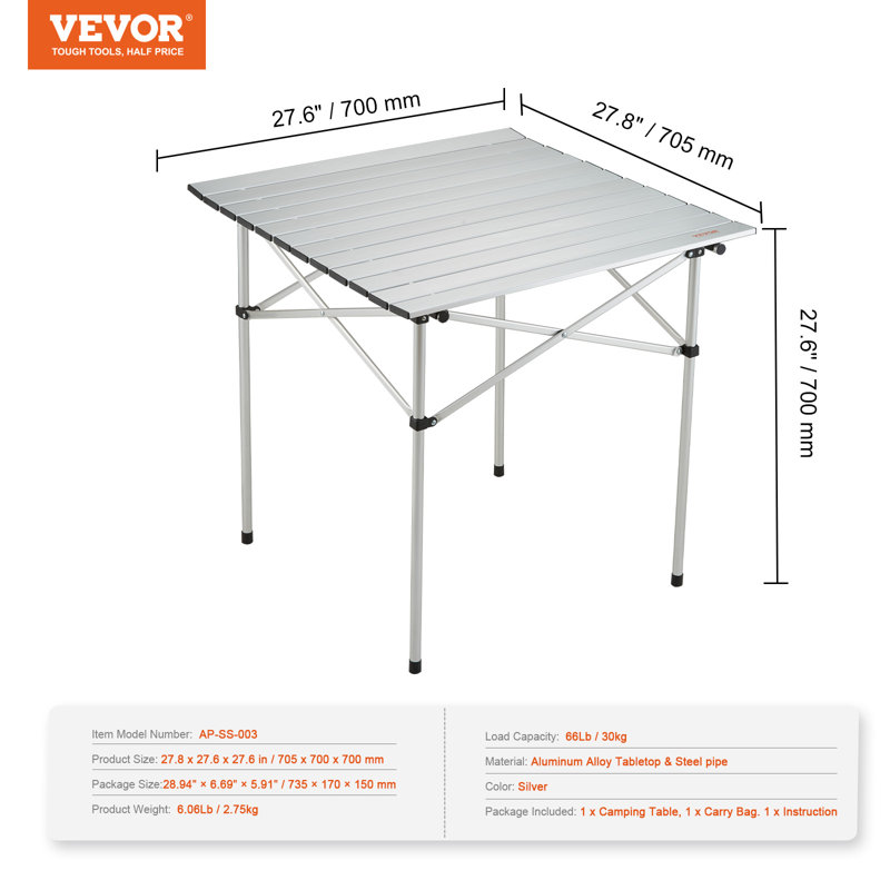 Compact Aluminum Folding Camping Table with Carry Bag