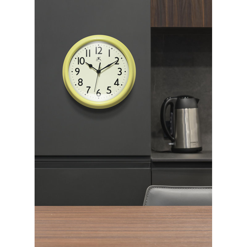 Midcentury/Modern Round Plastic Wall Clock 9.5 Inches, Yellow