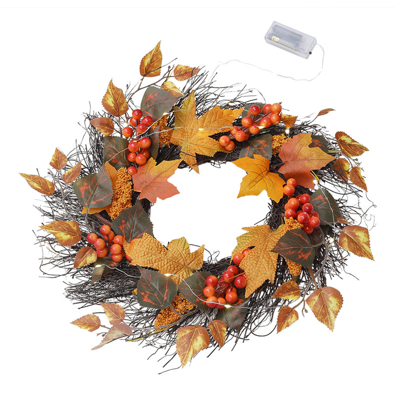 Faux Lighted Maple 45cm Wreath