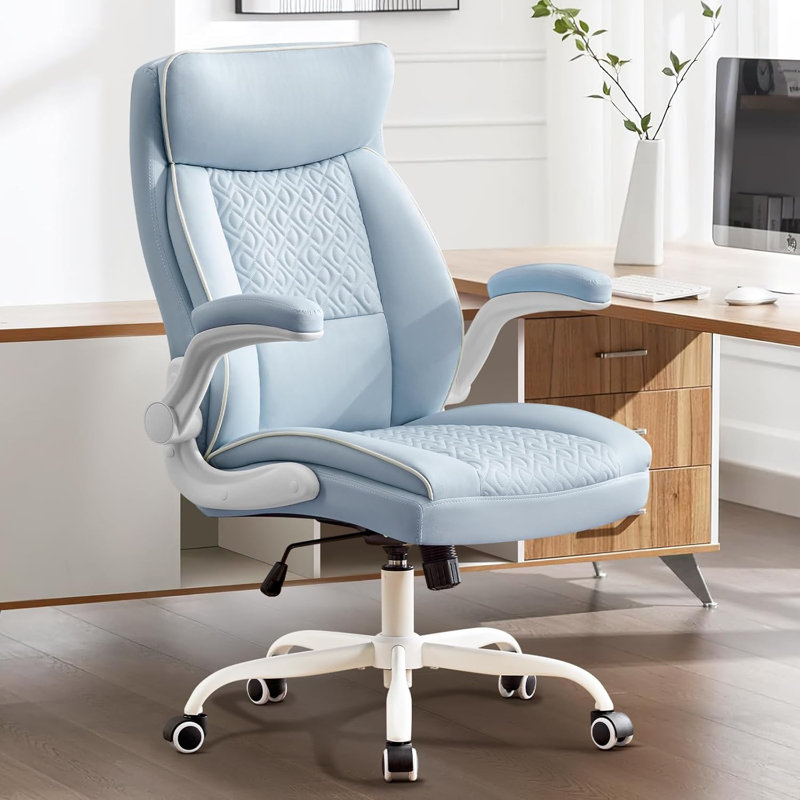 Fauteuil de bureau ergonomique rembourré à haut dossier, Bleu, Blanc