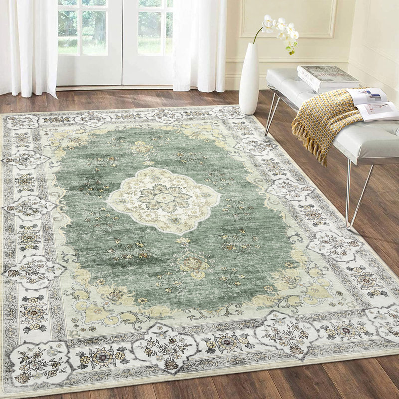 Boho Vintage Traditional Area-Rug, Indoor Floral Carpet for Bedroom, Living Room, Rectangle 5' x 7'