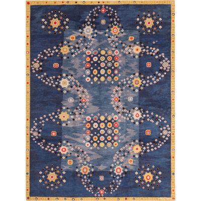 One-of-a-Kind 9' X 12' New Age Area Rug Blue/Brown/Yellow