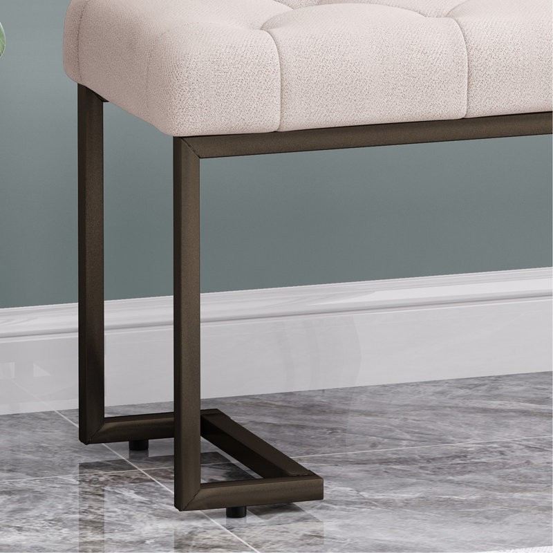 Banc rembourré beige et bronze, aspect moderne, lignes droites, structure ouverte, pieds à finition lisse, pi