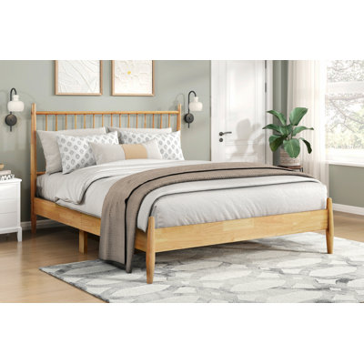 Lit élégant pour appartement, chambre d'amis, cadre de lit plateforme, lit plateforme, lit de chambre en bois avec tête de lit à lattes verticales