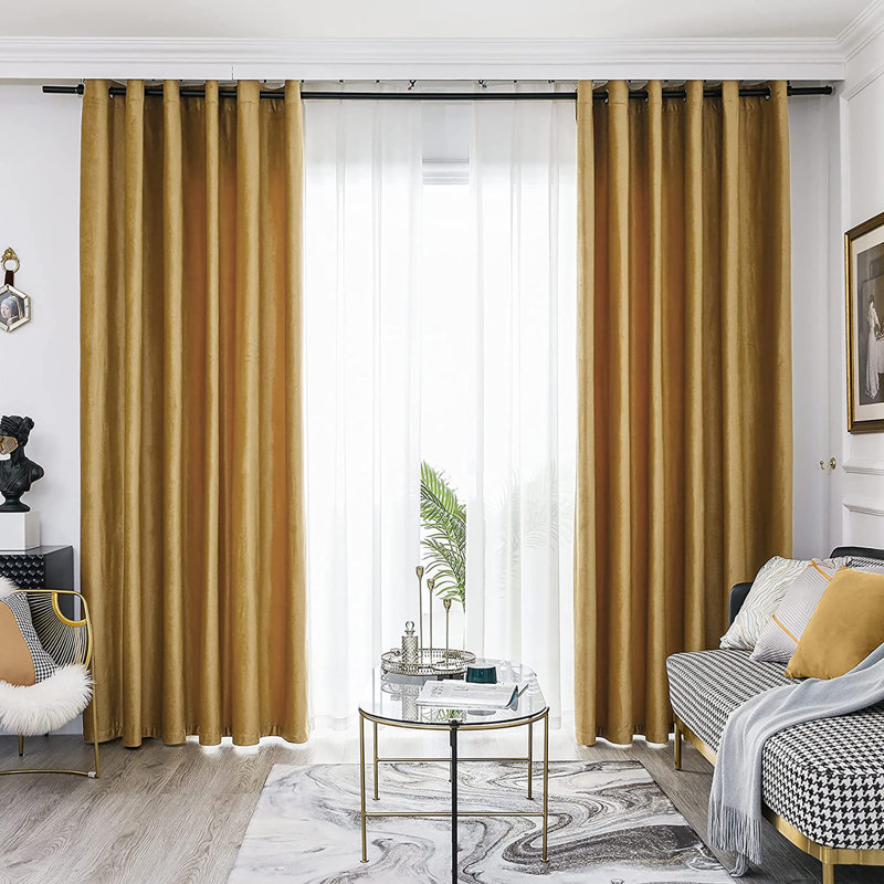 Room Darkening Curtain Pair, Yellow Brass, 52" W x 95" L