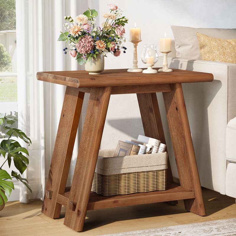Table de bout en bois massif avec tablette de rangement pour le salon