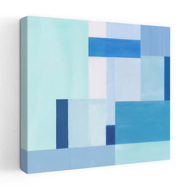 «Blue Geometric Harmony II», art mural contemporain abstrait, H 32 po x l 32 po