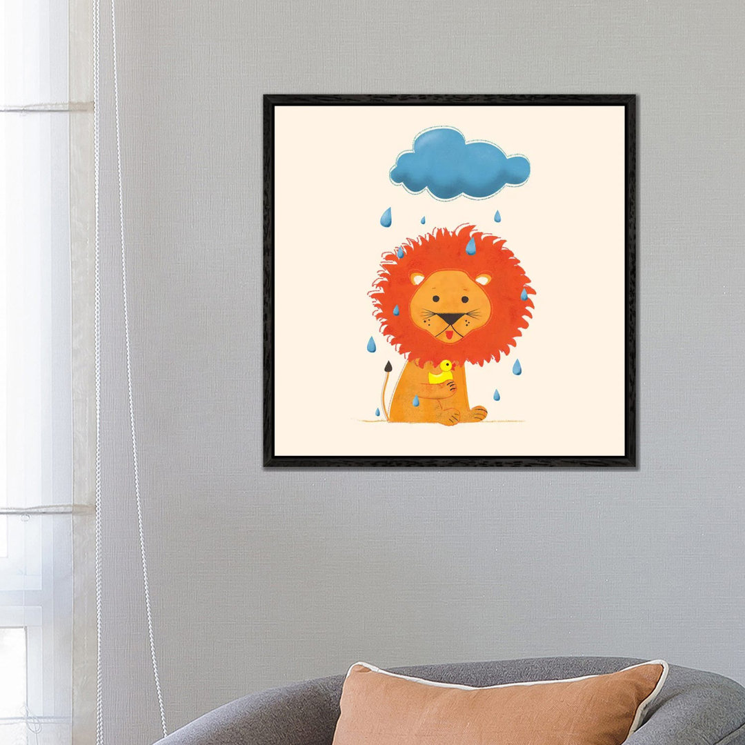 Lion With A Duck von Show Me Mars - Galerie-umwickelte Leinwand Giclée auf Leinwand