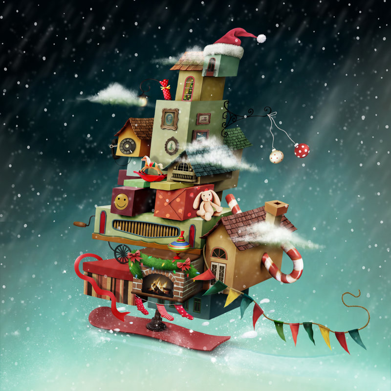 Christmas House by Ann_Mei - Wrapped Canvas Print, 76cm H x 76cm W