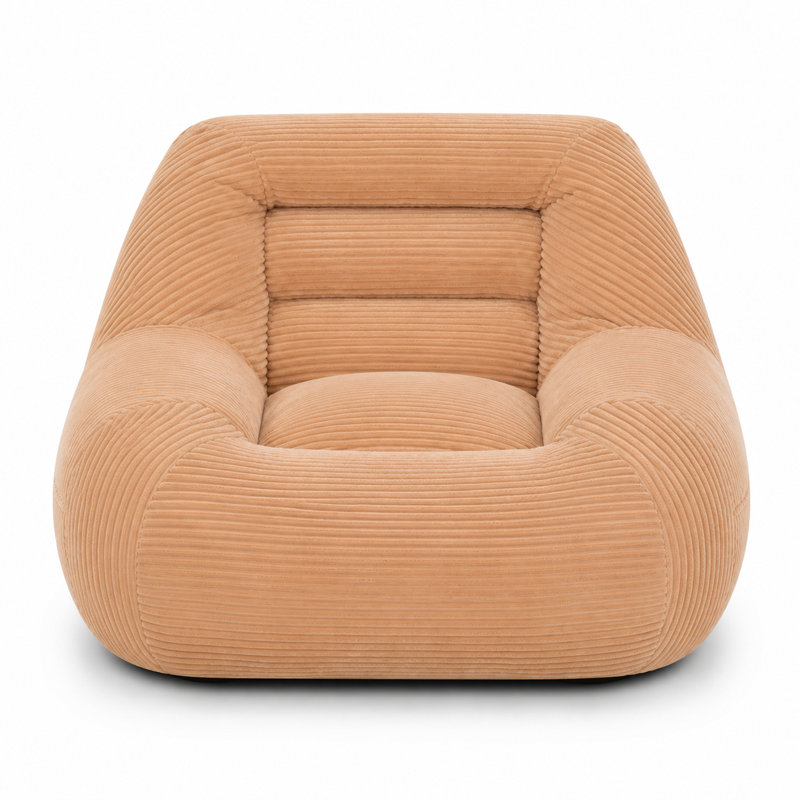 Corduroy Foam Lounge Chair with Integrated Arms, Camel